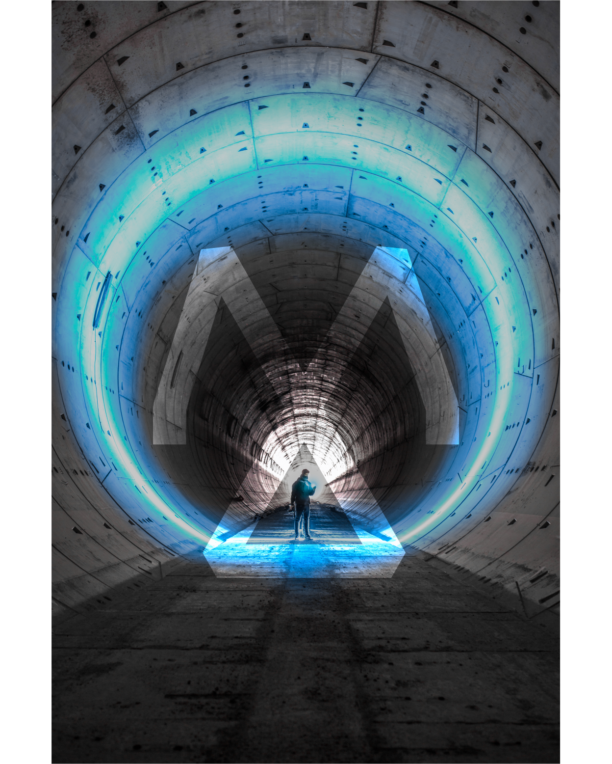 Túnel con iluminación LED azul
